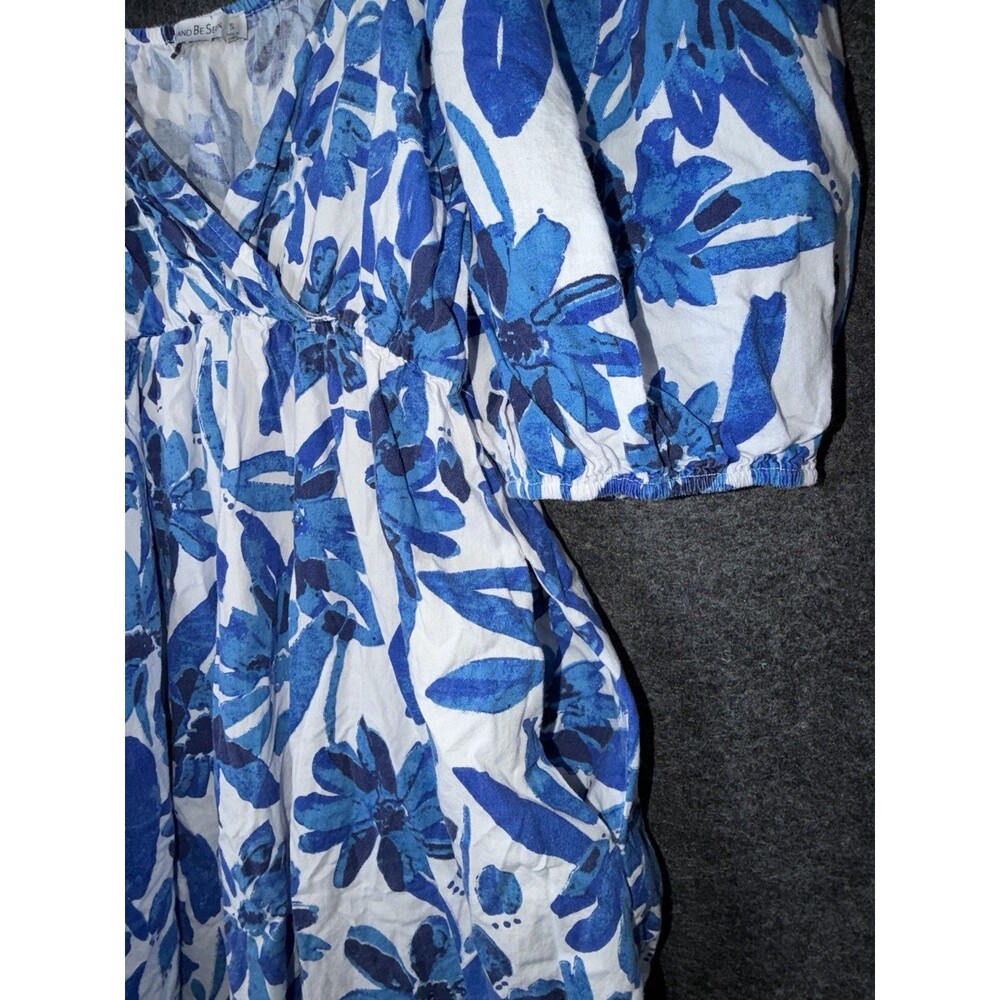 See and Be Seen Women's S 100% Cotton Floral Midi Dress Puff Sleeve Wrap Bodice - Picture 7 of 9